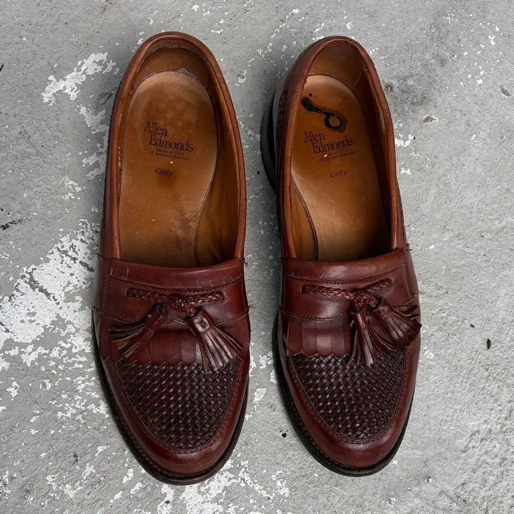 Allen Edmonds leather woven tasseled loafers